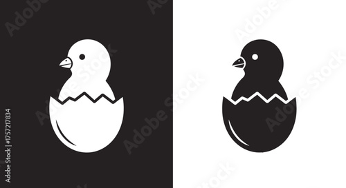 Minimalist Hatching Chick Vector Icon in a Simple Black and White Style