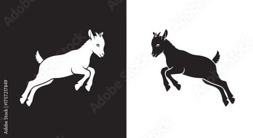 Jumping Goat Kid Silhouette Vector Icon for Farm and Agriculture Logo Design