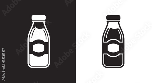Minimalist Milk Bottle Icon Vector with Blank Label for Food and Beverage Branding