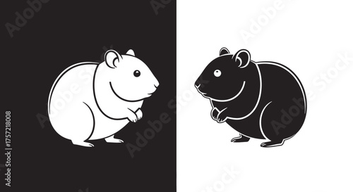 Minimalist Hamster Icon Vector Set in Simple Black and White Silhouette Style