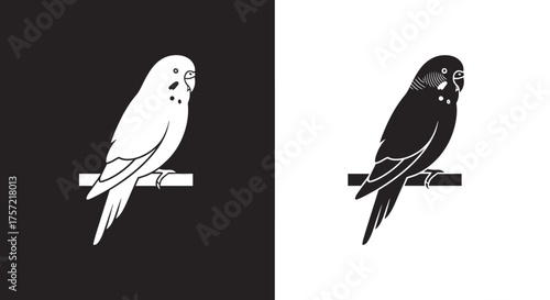 Minimalist Budgerigar Vector Logo Template with Black and White Parakeet Bird Icon