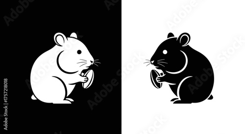 Minimalist Hamster Icon Vector Logo Set in Black and White