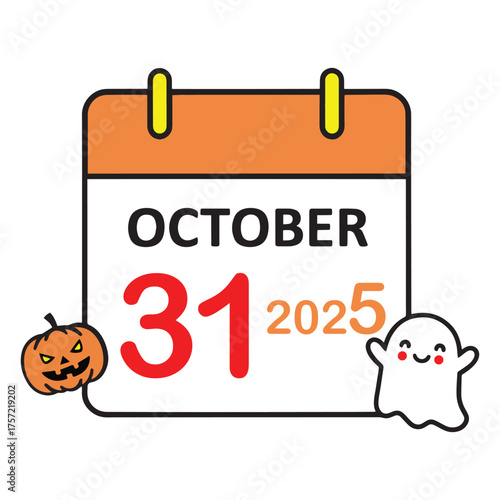Halloween day calendar 1 icon vectro design 2025 will be on Friday, October 31st. This year's vector calendar line art design on white background copy