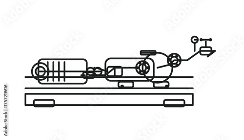 Premium Industrial Centrifugal Pump Outline Vector – Motor, Coupling, Volute, Flanges, Valve, and Gauge Machinery Illustration
