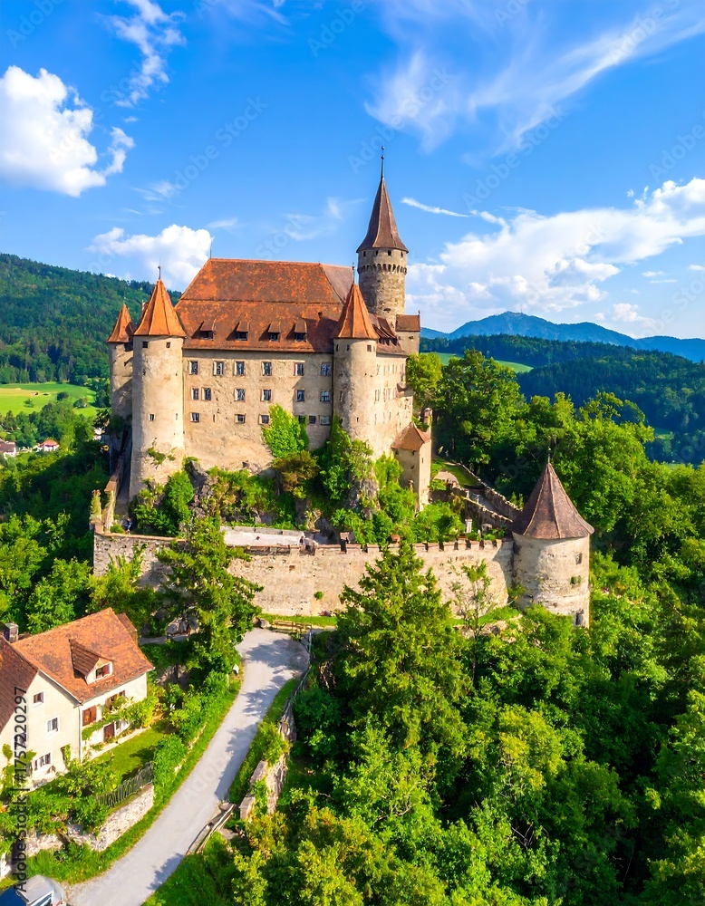 Fototapeta premium Medieval castle overlooking a valley