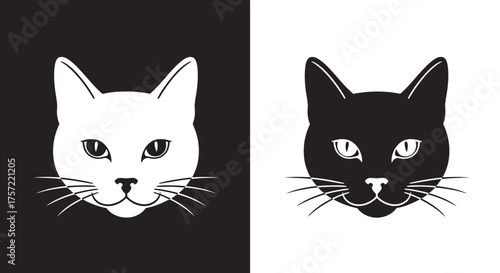 Black and white cat head vector illustration set.
