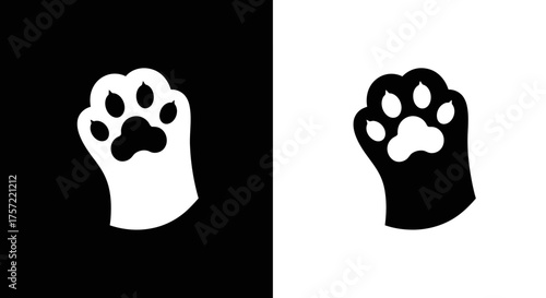 Minimalist Waving Cat Paw Vector Icon Set in Black and White Silhouette Style
