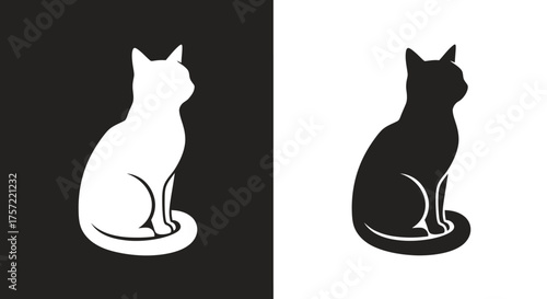 Minimalist Cat Silhouette Vector Icon Set in Black and White