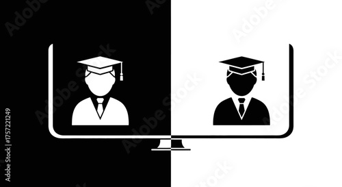 E Learning Vector Icon with Graduate on Computer Screen for Online Education