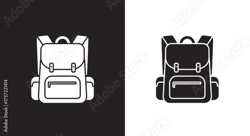 Simple black and white backpack icon for school and travel.