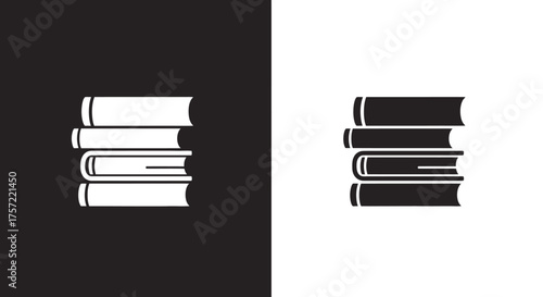Simple black and white icon of a stack of books.