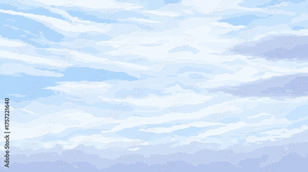 Obraz premium Pixel Art Sky with Clouds, Light Blue and White, Retro Aesthetic, Digital Illustration, 8-bit Style, Calm and Serene, Nostalgic Vibe, Game Background