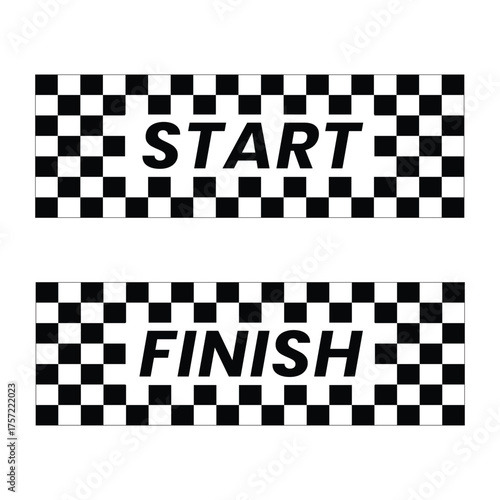Black and white checkered start line banner for racing or competition events. Perfect for sports, marathon, or race design concepts.