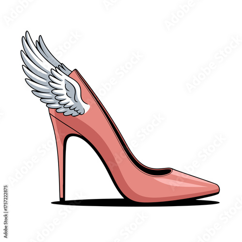 a close up of a Stiletto heel shown on a 45 degree angle with small angel wings on the sides of them 