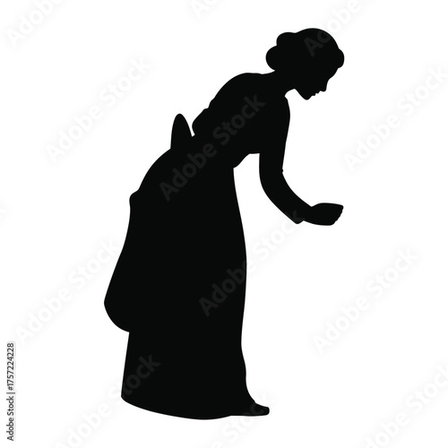 Elegant black silhouette illustration of a woman bending down gracefully for vector graphics eps icon silhouette vector illustration white background