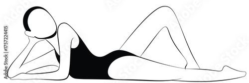 Minimalist black and white line drawing of a person in a reclining pose vector eps silhouette vector illustration white background