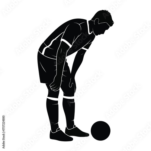 Silhouette illustration of a soccer player bending over next to ball vector graphic eps scalable silhouette vector illustration white background