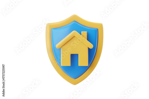 Free Download 3d illustration icon of home protection on golden shield. Isolated on transparent background, png - GFXLoad