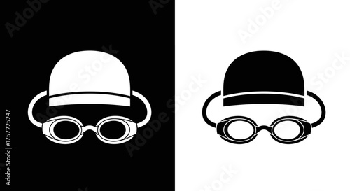 Minimalist Swimming Goggles and Cap Vector Icon Set for Sports Graphics