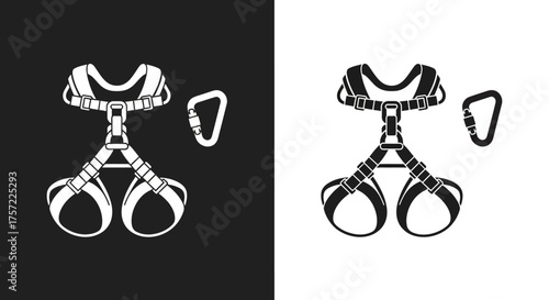 Minimalist Vector Icon Set of Climbing Harness and Carabiner Safety Gear