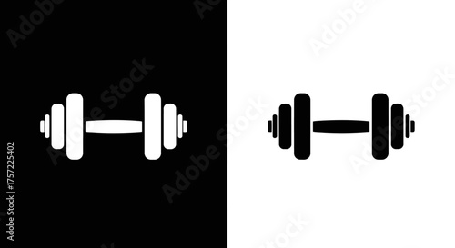 Simple black and white dumbbell icon set for fitness and gym.