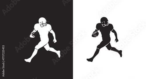 Icon Set Vector of a Running American Football Player Silhouette in Minimalist Black and White