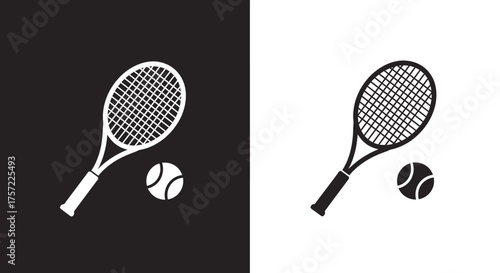 Simple Tennis Racket and Ball Vector Icon for Sports Branding
