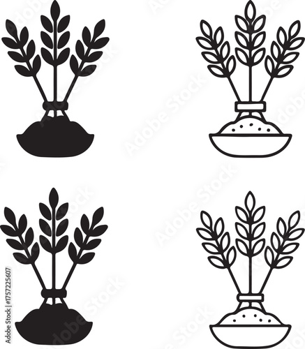 Isolated Black Nobanno Utsav, Rice Harvest, Bengali Rural Festival, Harvest Celebration Symbol, Minimal Vector, Modern Minimal, Black Line, Bengali Harvest Icon