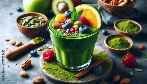 Green matcha smoothie, Ai generated image