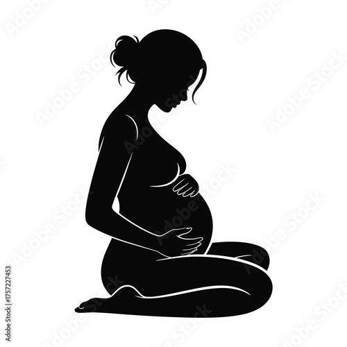 Elegant black silhouette illustration of a pregnant woman sitting gracefully ready for motherhood silhouette vector illustration white background
