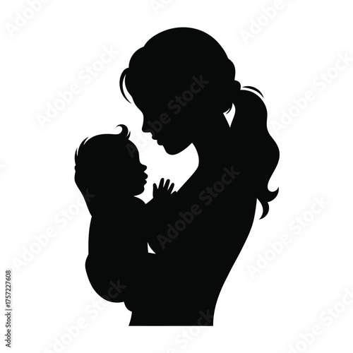 Mother holding baby silhouette vector illustration scalable eps iconic design for parenthood and family themes silhouette vector illustration white background