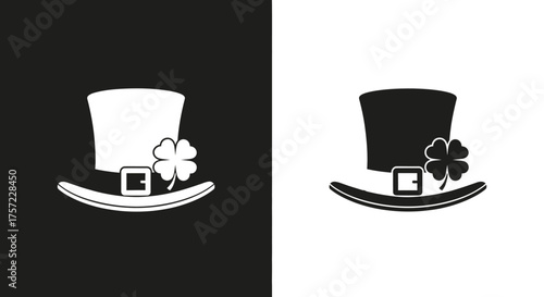 St Patricks Day Leprechaun Hat Vector Icon with Four Leaf Clover Symbol
