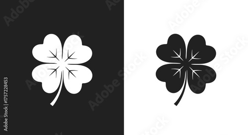 Minimalist Four Leaf Clover Vector Icon Set Good Luck Symbol in Black and White