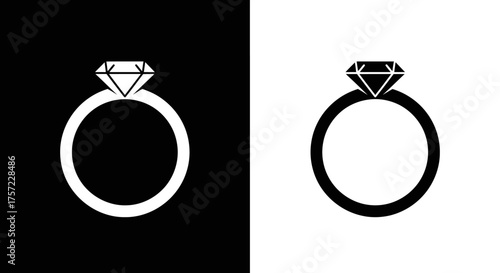 Icon Set Minimalist Diamond Ring Vector Symbol in Black and White for Jewelry Logo Design