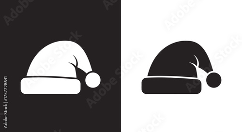 Icon Set Vector Minimalist Santa Hat Symbol in Black and White for Christmas Holiday Design