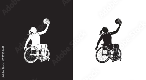 Wheelchair Basketball Vector Illustration of a Female Athlete Silhouette for Adaptive Sports