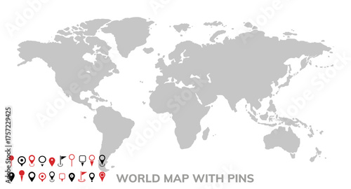 Earth map template with map pins collection. Vector infographic map.