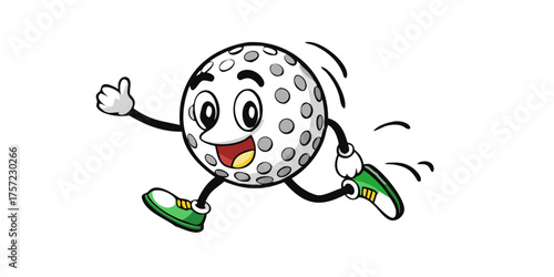 Retro Golf Ball Character Running for Fairway Glory
