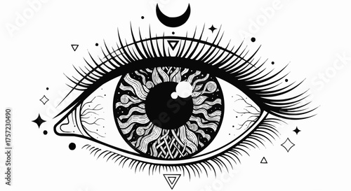 Mystical eye illustration with celestial symbols, perfect for spiritual designs