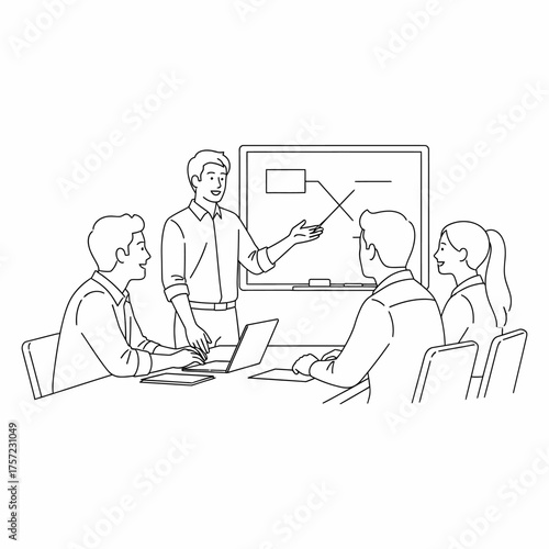Business Meeting Presentation Line Art Illustration