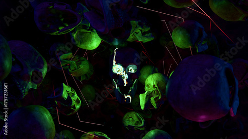 Fotografija Spooky Spinning Skull Immersed In Dark Atmosphere