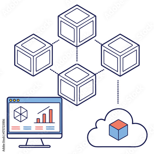 Interconnected cube network flows from a computer to a cloud database with transparency