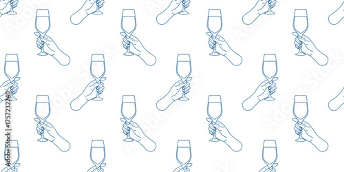 Elegant hand holding a wine glass against a seamless light background design for celebrations and events
