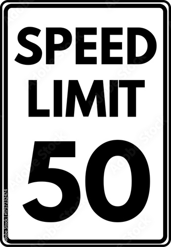 Speed Limit 50 mph Traffic Sign, Speed Limit 50 miles per hour Sign Vector