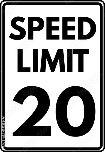 Speed Limit 20 mph Traffic Sign, Speed Limit 20 miles per hour Sign Vector