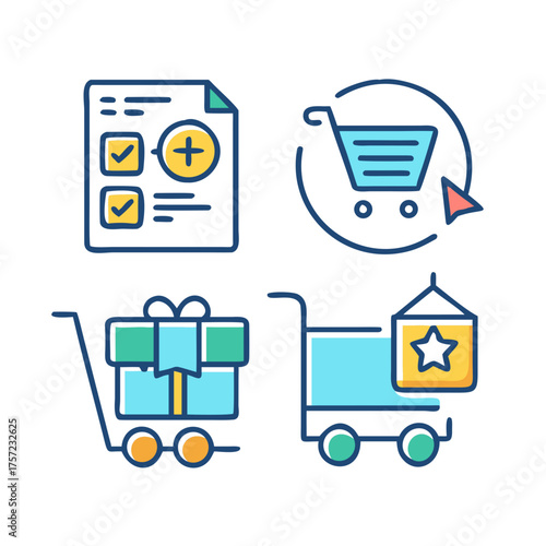 E-commerce and Online Shopping Color Icon Set for Web and Apps