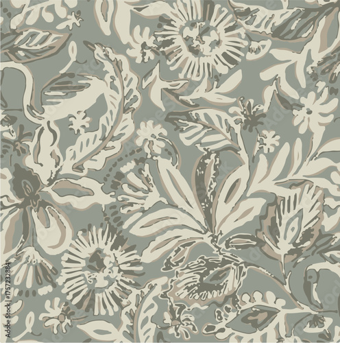 abstract, vector, monochrome, big flowers, all over textiles design, illustration digital image can be used for wrapping paper,allover