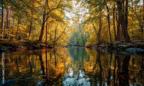 Tranquil Autumn Landscape with Reflections in Serene River