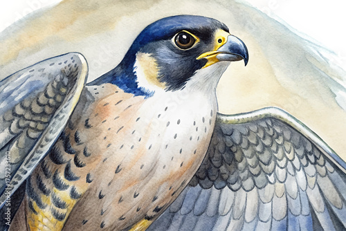 Peregrine Falcon Vector with Spread Wings watercolor