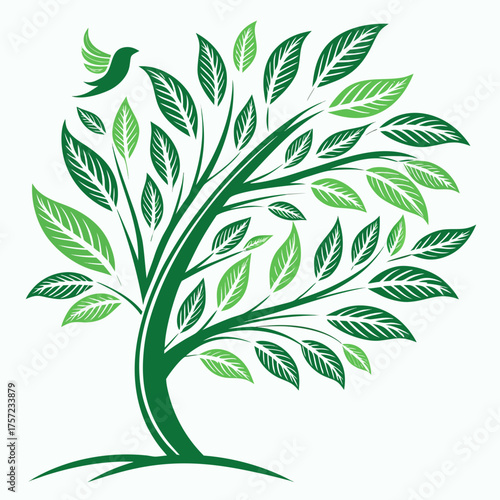 Decorative Green Tree of Life with a Bird in Flight